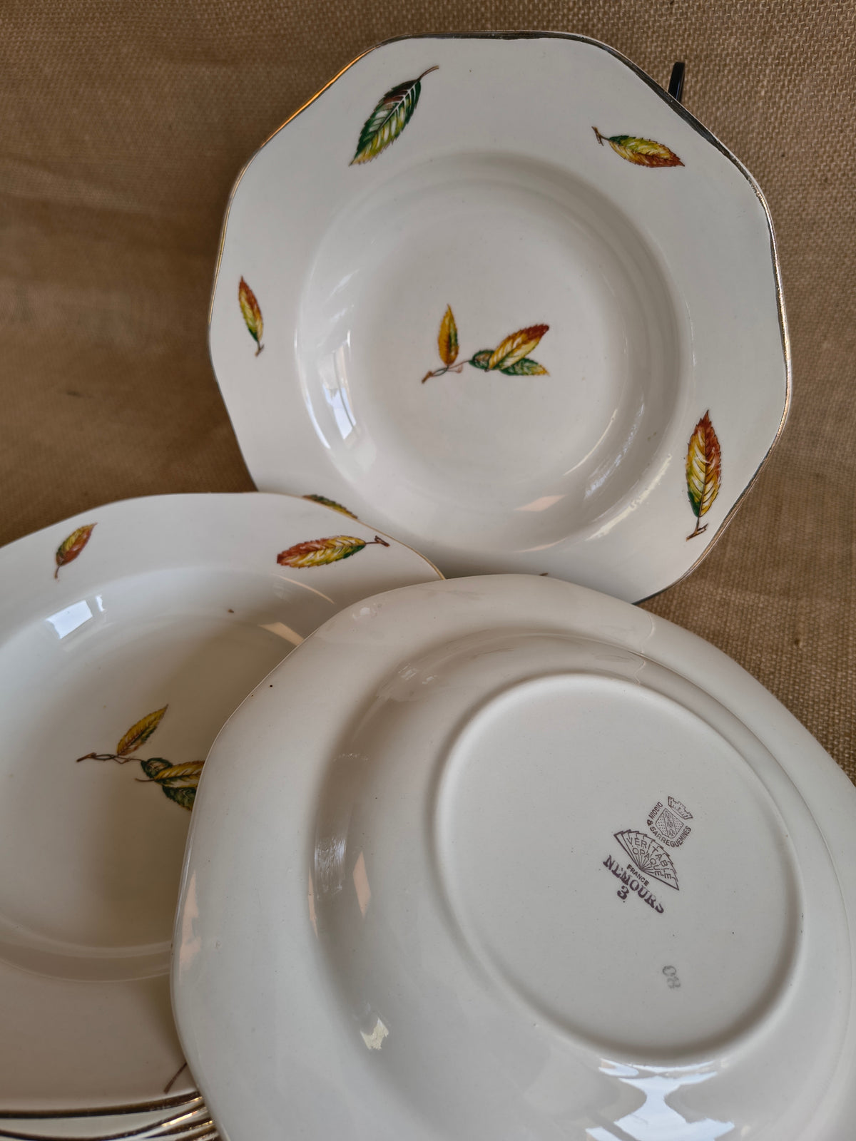 Lot de 6 assiettes creuses Digoin Nemours feuilles de châtaigner