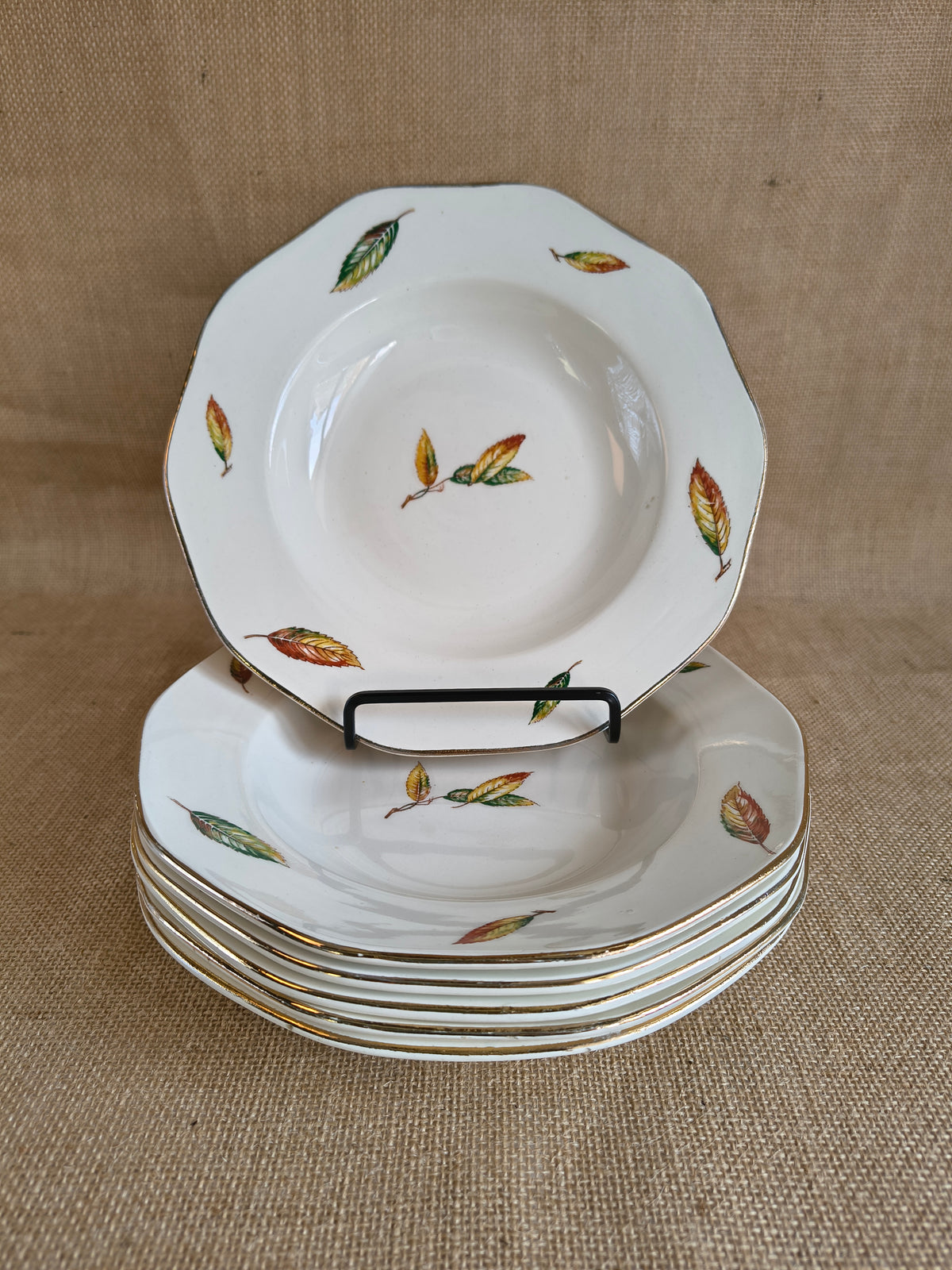 Lot de 6 assiettes creuses Digoin Nemours feuilles de châtaigner