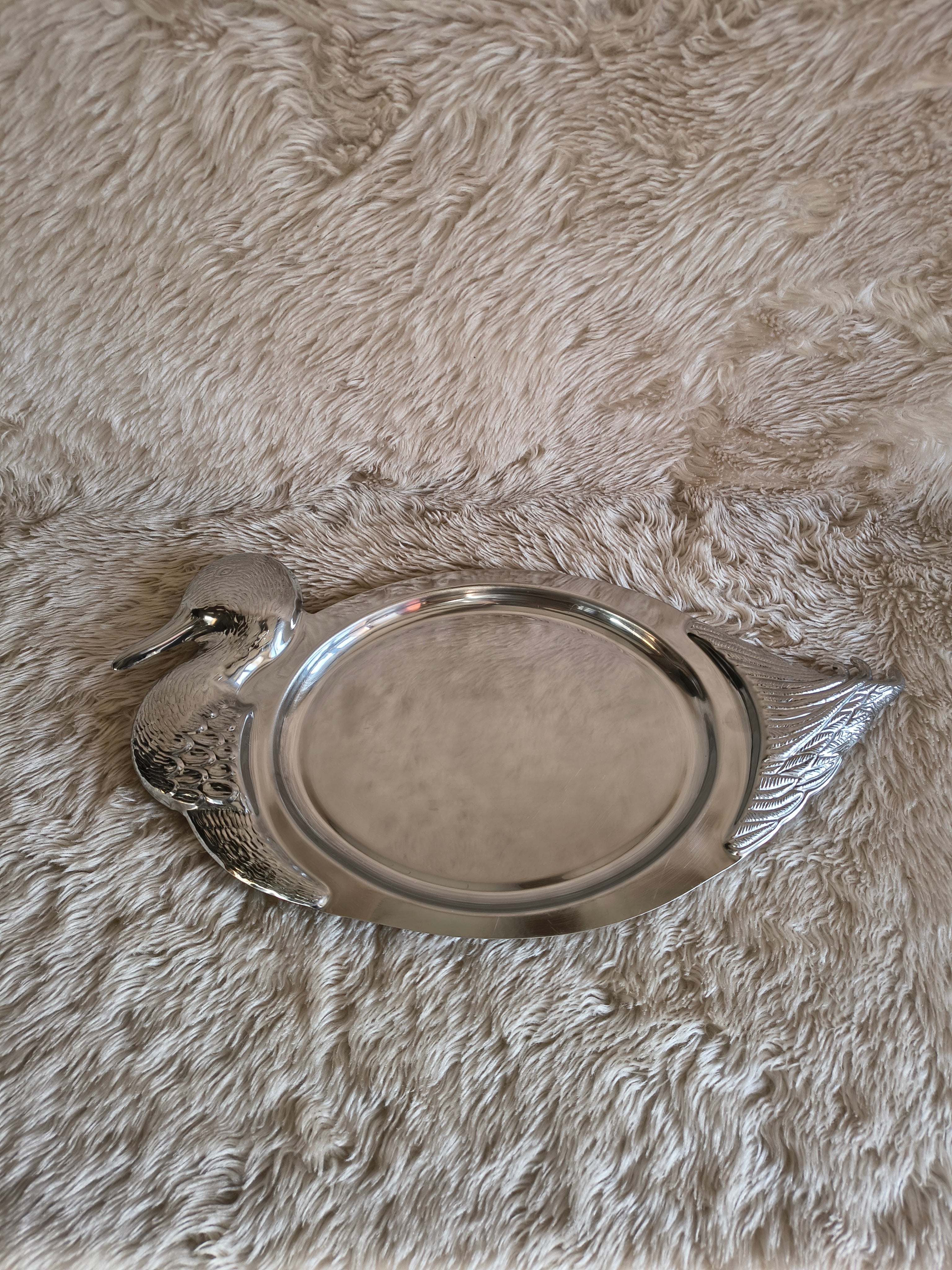 Grand plat de service en inox forme canard
