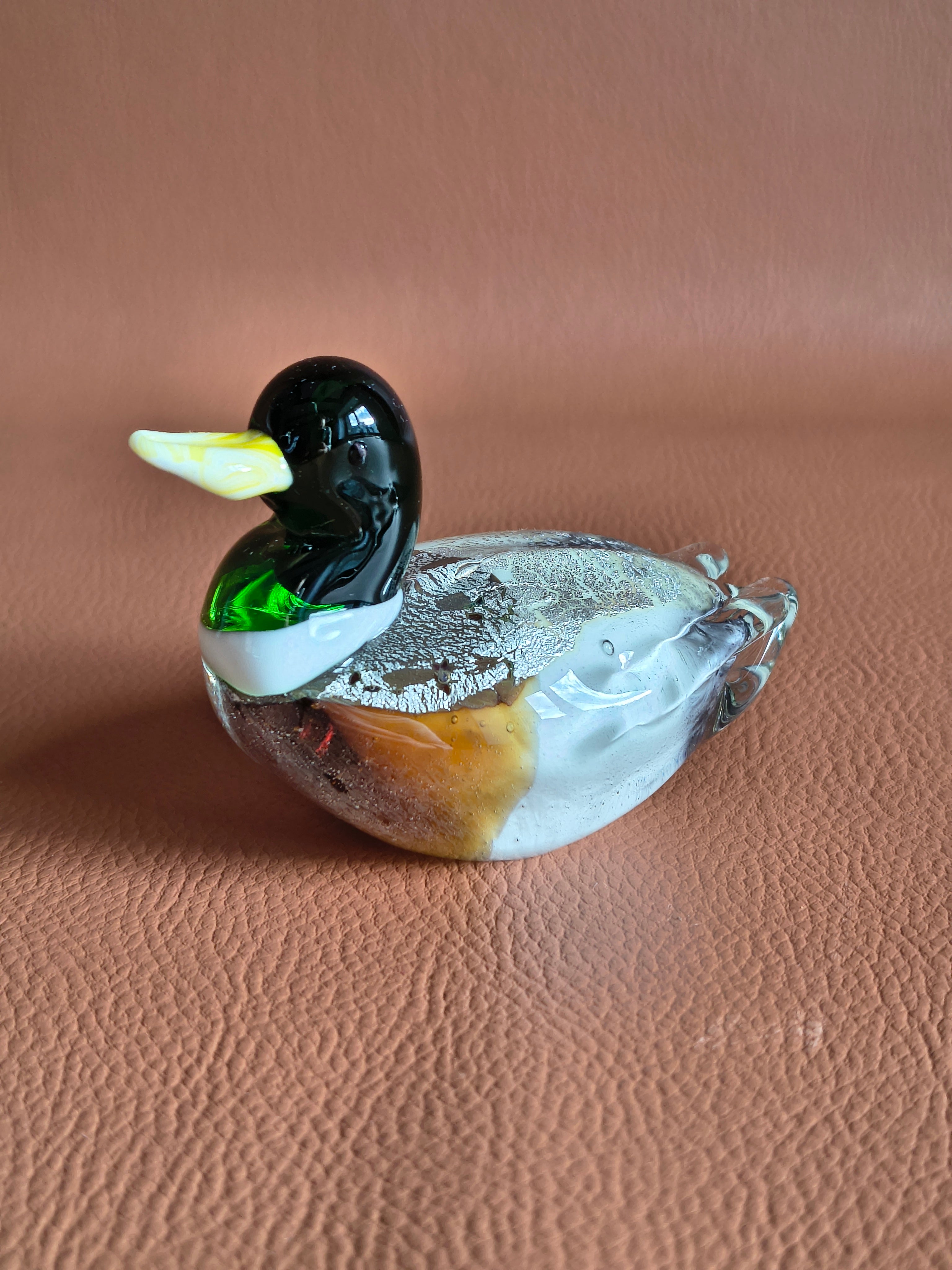 Presse papier canard colvert en verre soufflé style Murano