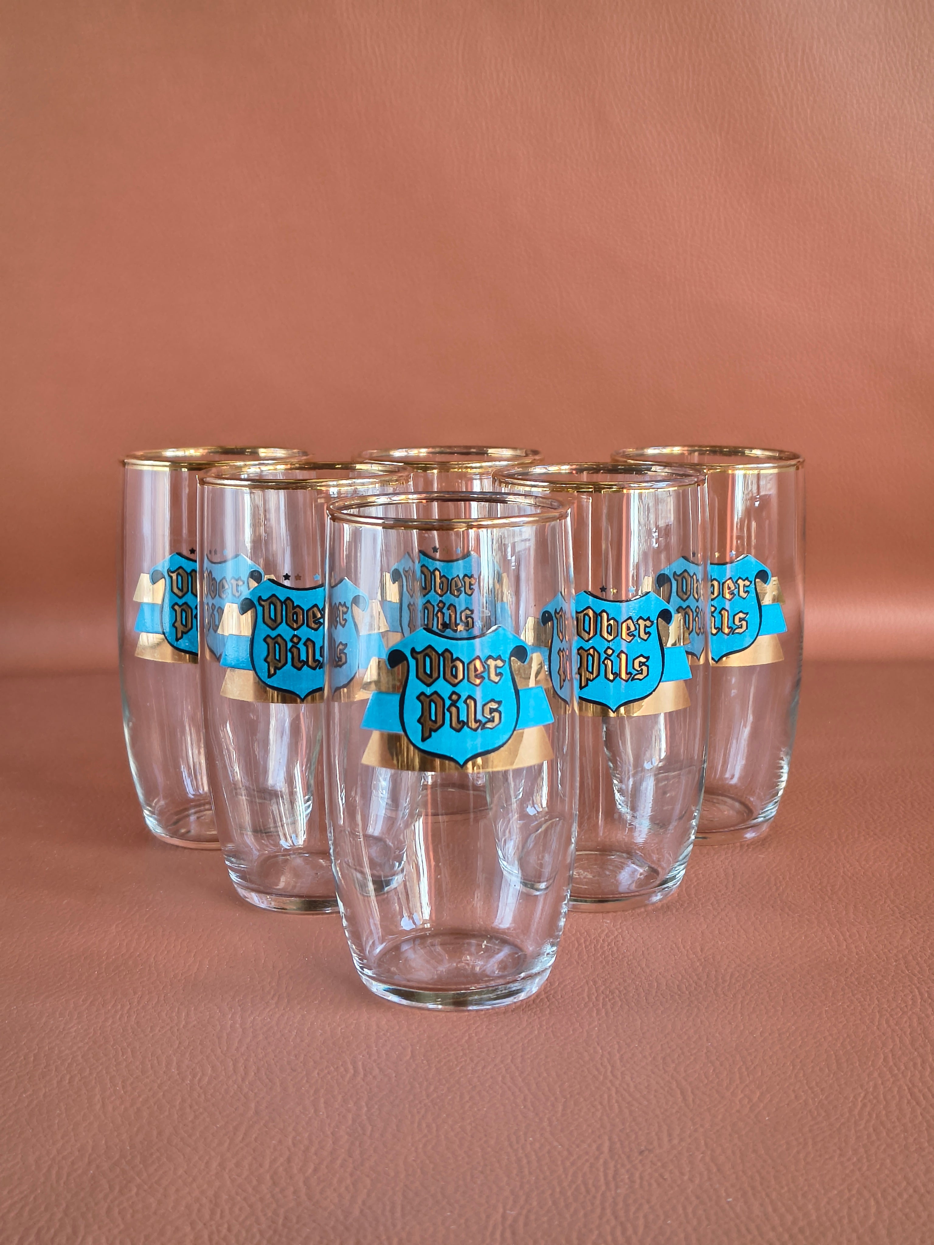 Lot de 6 veres à bire vintage Ober Pils